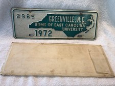 Vintage 1972 Greenville North Carolina License Plate Home Of East Carolina Univ