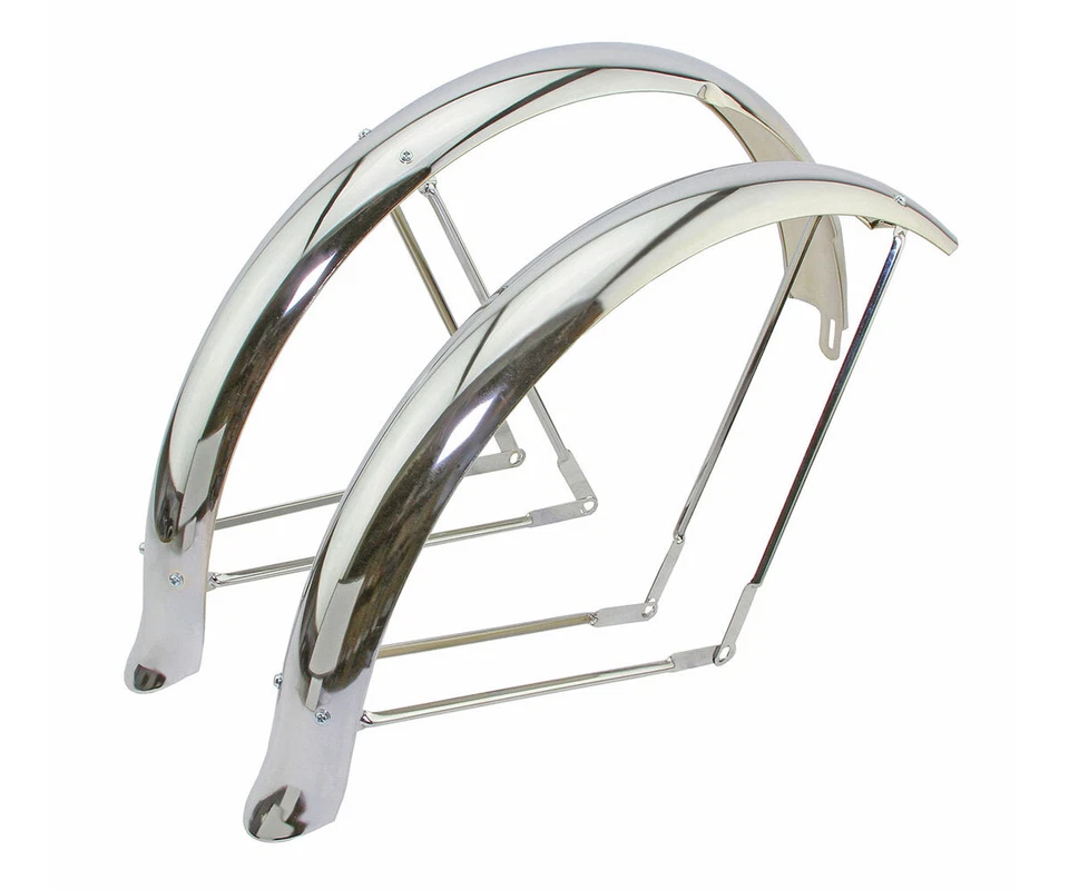 F & R NEW!! ORIGINAL LOWRIDER 26" FLARED ADJUSTABLE BALLOON FENDER SET CHROME.