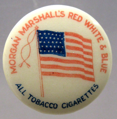 1890's MORGAN MARSHALL'S Red White & Blue CIGARETTES lapel stud button ^