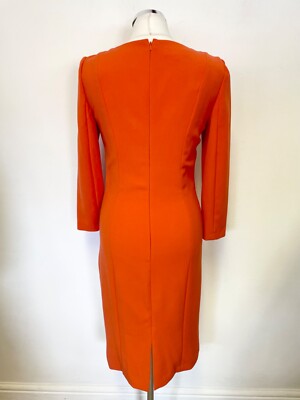 HOBBS ORANGE ROUND NECK 3/4 SLEEVED PENCIL DRESS SIZE 10 UK