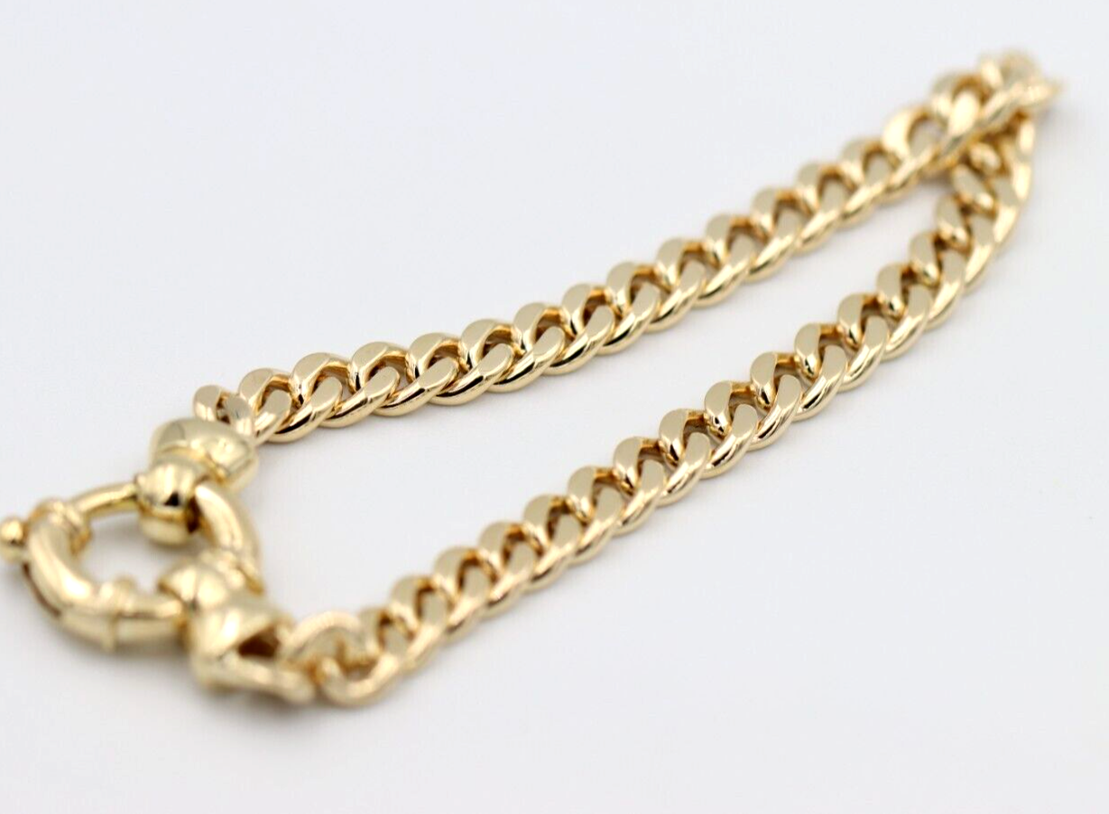 Genuine 9ct Yellow Gold Solid 19cm Kerb Curb Bracelet With Bolt Ring genuine-9ct-yellow-gold-solid-19cm-kerb-curb-bracelet-with-bolt-ring