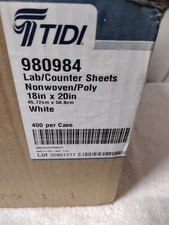 Lab/Counter Sheets/ Nonwoven/Poly/ 18 x 20 IN./White/ 400 Sheets /  Tidi/ 980984
