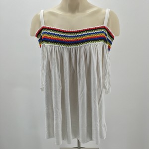 Bebe Cold Off Shoulder Crochet Rainbow Top Blouse Short Sleeve White Womens S Ebay