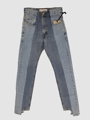 $475 E.L.V. Denim Women Blue Patchwork Contrast Straight Denim Jeans Pants SZ 26