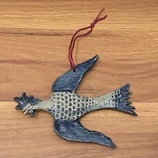 Vintage ROWE Pottery Stoneware Salt Glazed Bird Holiday Christmas Ornament