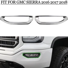 2pcs Chrome Front Bumper Fog Light Lamp Cover Trim Fit for GMC Sierra 2016-2018
