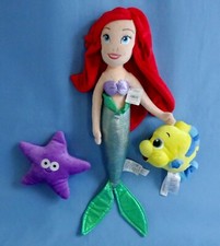 Disney Store Princess Ariel-Little Mermaid 22"-Flounder-Starfish-Plush DOLL LOT