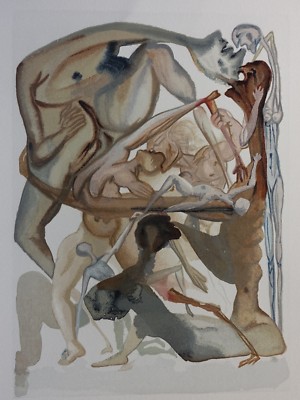 Salvador DALI: Hölle 11, Original Holzschnitt, Göttliche Komödie, 1960