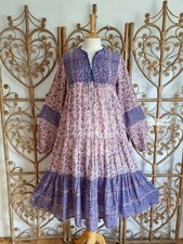 Vintage phool floral gauze cotton Indian 70s 80s smock kaftan dress S