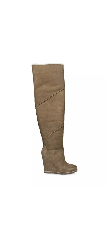UGG CLASSIC MONDRI OVER THE KNEE CHESTNUT BLACK SUEDE 4" WEDGE BOOTS 6.5-8 - Image 2 of 4