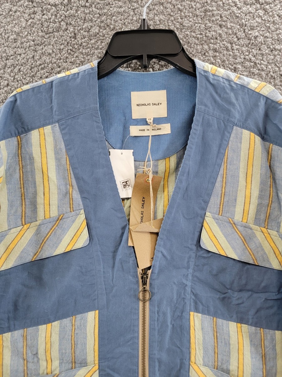 Nicholas Daley Stripe Zip Cardigan Men's M Blue Mustard V Nicholas Daley Stripe Zip Cardigan Men's M Blue Mustard V