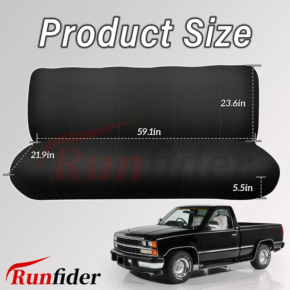 Custom-Formed Bench Seat Covers for Chevy C/K Series 1973-1999-Black Foto 2 de 4