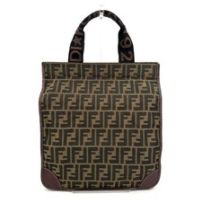 FENDI Foldable Tote Bag Zucca FF Logo Nylon Canvas Leather Brown Auth 0145