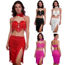 Women Set Top Outfit 3D Flower Applique Dancewear Samba Modern Latin Adult Prom
