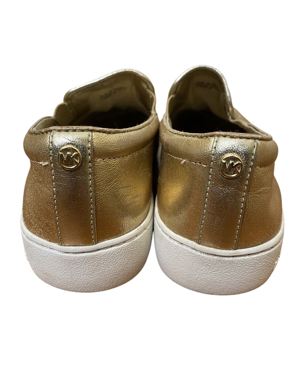 Michael Kors Womens 6.5 Gold Leather Slip On Sneakers Perforated MK Logo thumbnail 3