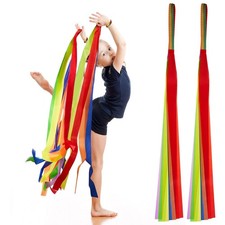24 PCS Rainbow Dance Ribbons Rhythm Streamers Hand Held Gymnastics Kids Adult