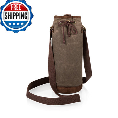 PICNIC TIME Waxed Canvas Wine Tote Bag, Fully Insulated, Khaki Green