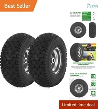 2-Pack Lawn Mower Tire Wheel Assemblies Pneumatic 15x6-6 Inch Turf Saver