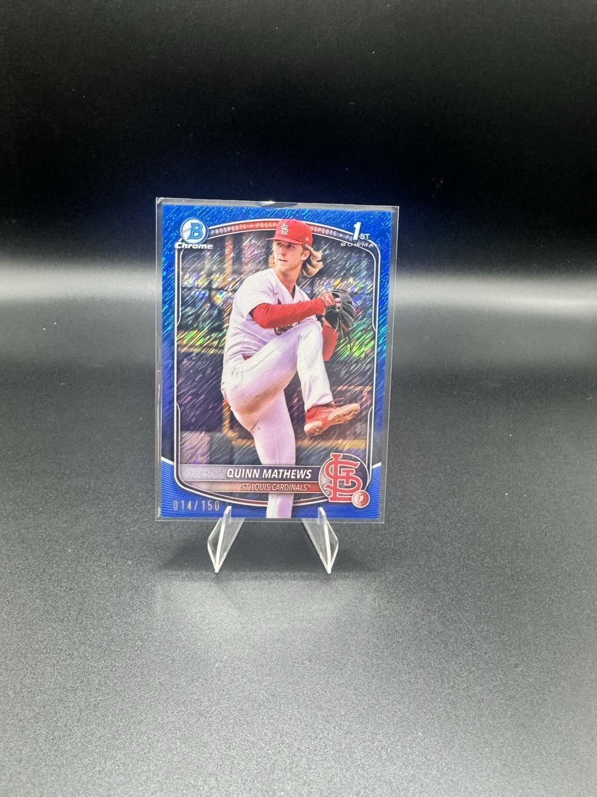 2025 Bowman Chrome Prospects 1st - Quinn Mathews Blue Shimmer /150 #BCP127