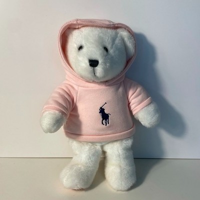 Ralph Lauren Romance Bear Plush White Teddy Bear Pink Polo Hoodie