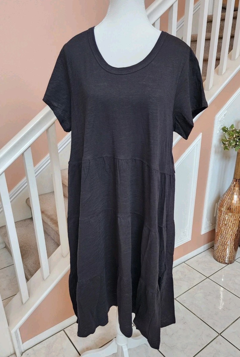 NWT TIME AND TRU Black Round Neck Short Sleeve Tiered Cotton Dress