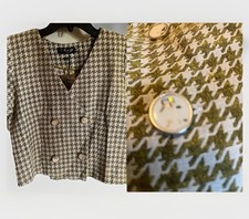 1960  s -70  s Green/Ivory Houndstooth Cropped Button Top NWT Size Large