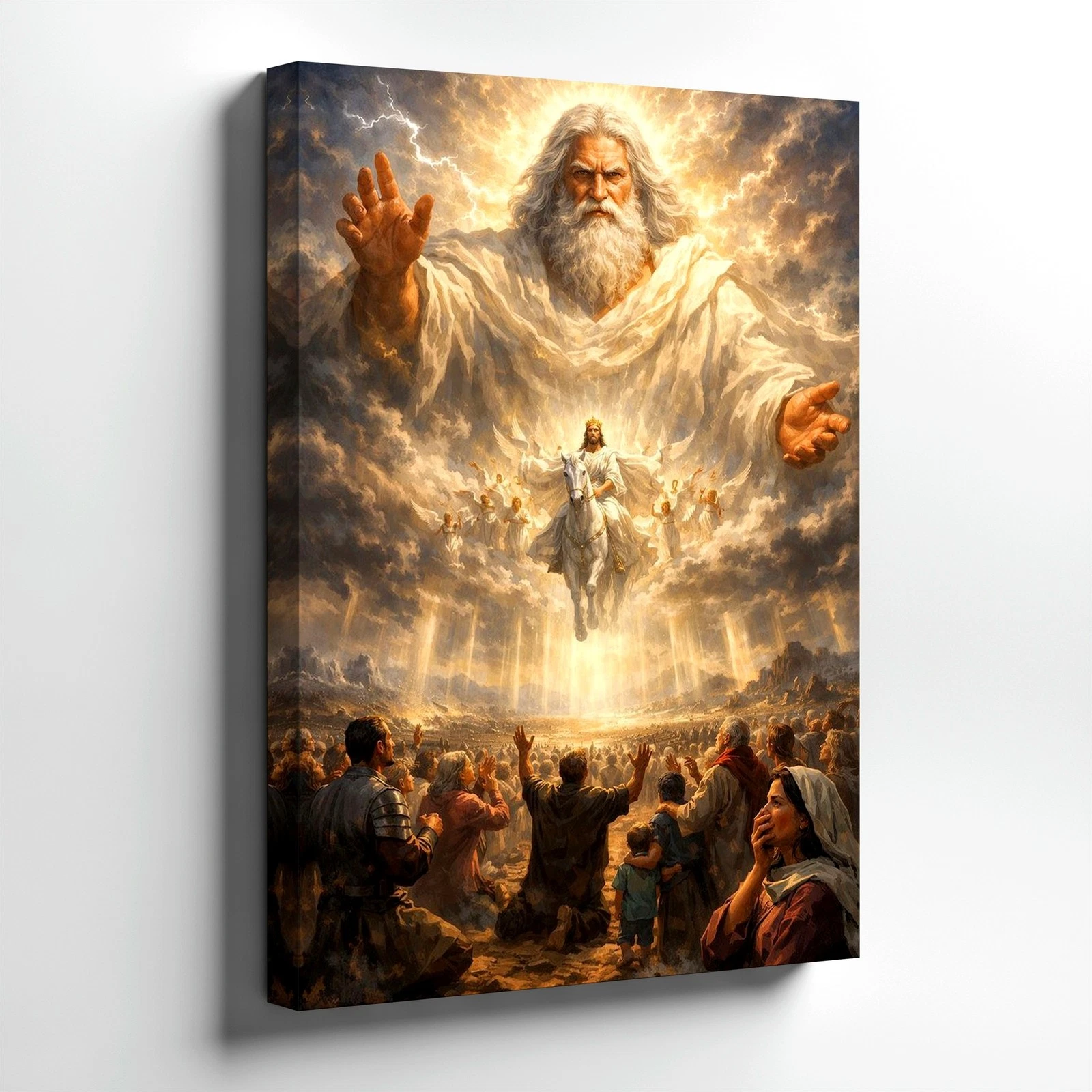Wall Art Religious Heavenly Vision God Jesus White Horse Angels Canvas Print