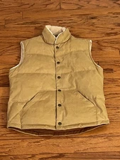 Flint and Tinder Wax Brown Snap Up Sherpa Down Insulated Vest Brown Small