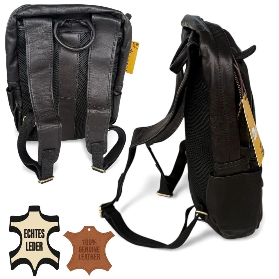 Unisex XL GENUINE LEATHER black backpack shoulder bag unit bag leather backpack - Image 4 of 4