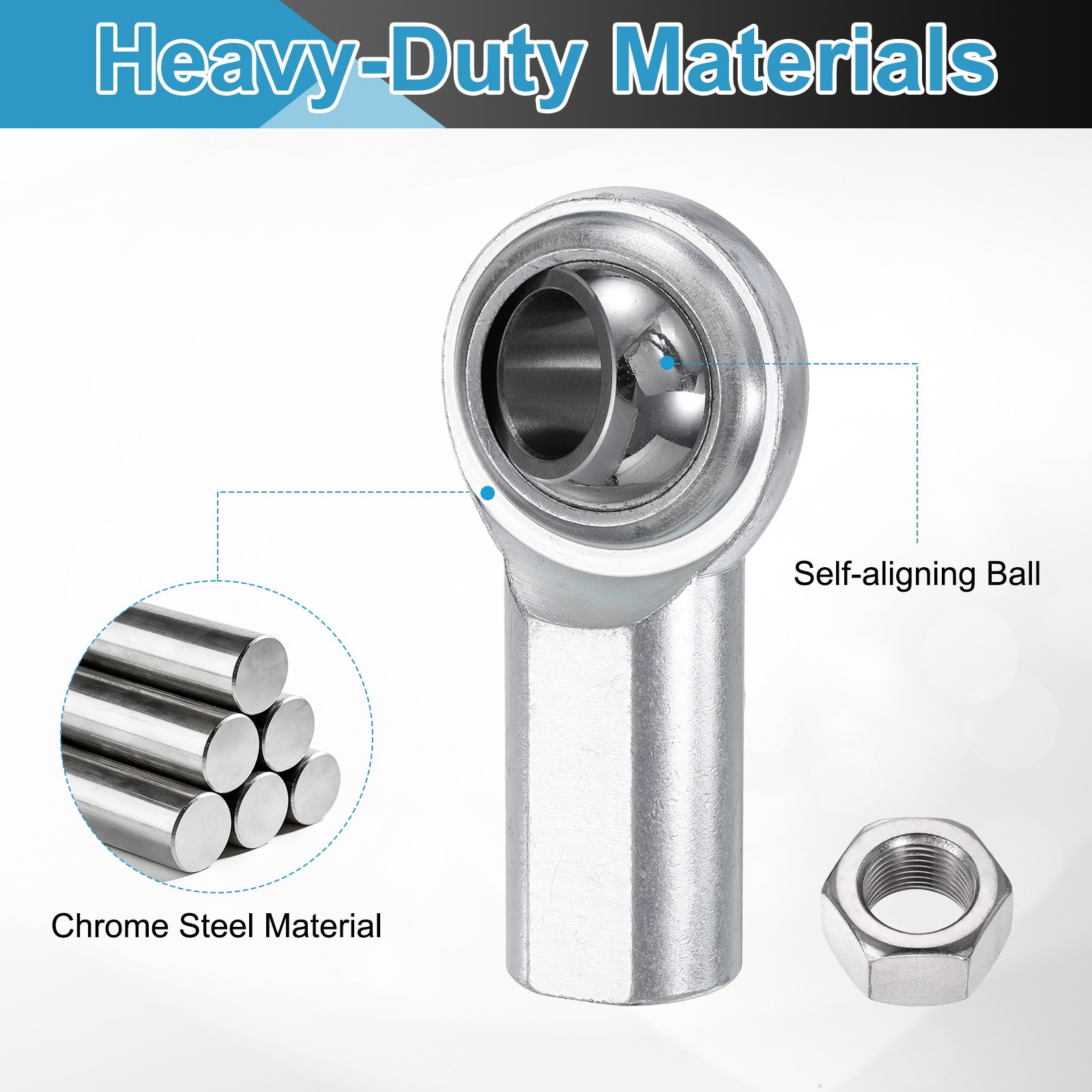 4Pcs CF6 Rod End Bearing 3/8", 3/8-24 Right Hand Female Thread with Jam Nuts