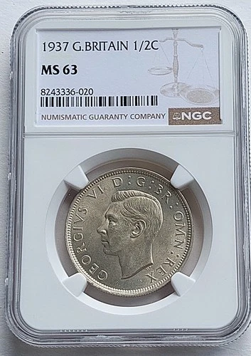 1937 Great Britain 1/2 Crown, NGC  MS 63 , nice silver coin       #2073, # 68-18