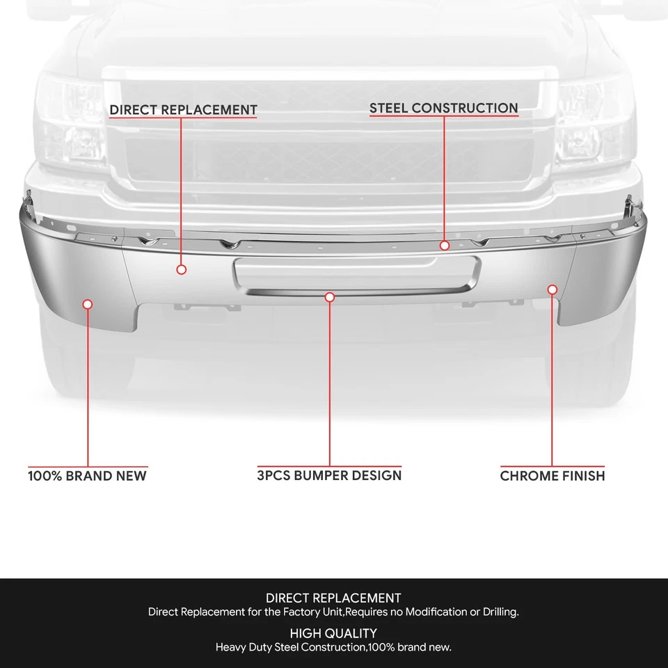 Barra frontal de parachoques cromada sin orificios para faros antiniebla para 11-14 Silverado 2500 3500 HD Foto 2 de 4