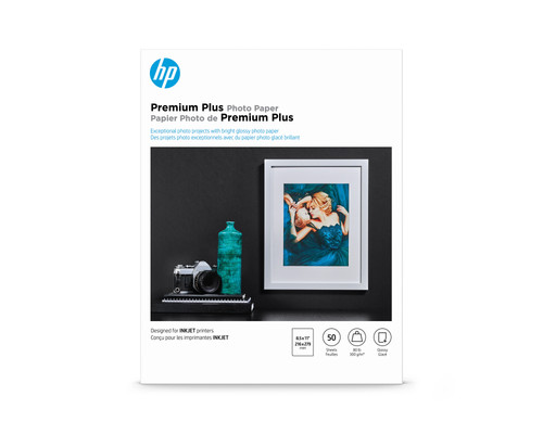Papier fotograficzny HP Premium Plus 80 funtów. Błyszczący 8-1/2 x 11 50 arkuszy/opakowanie CR664A - Zdjęcie 2 z 2