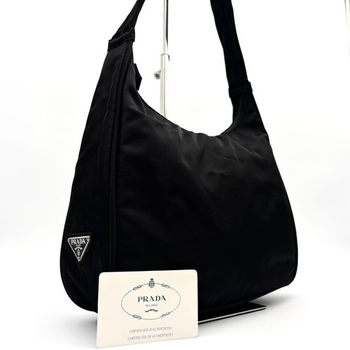 PRADA Nylon Shoulder Bag Triangle Logo Hobo Black Vintage Y2K JP