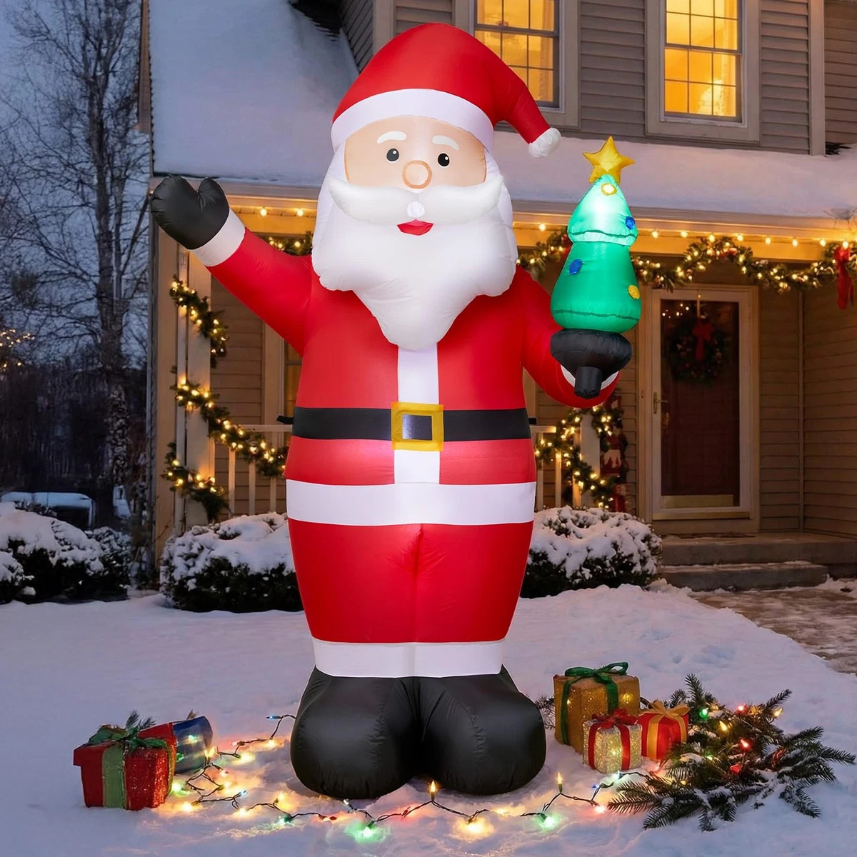 Decorazione Natalizia Gonfiabile Gigante Da 1,8 M, Decorazione Di Babbo Natale Con Corda Picchetti Da Terra Decorazione Regalo Di Natale Resistente Adatta Per Giardino Interno Ed Esterno 86850800