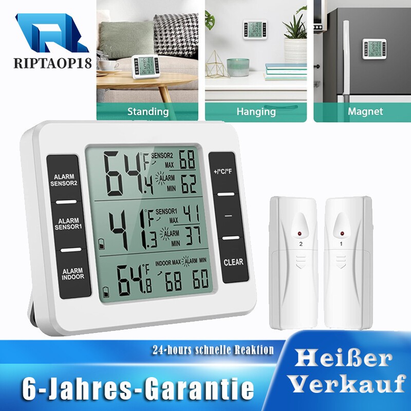 Kühlschrankthermometer Innen Außen Thermometer mit 2 Sensoren Temperatur Alarm