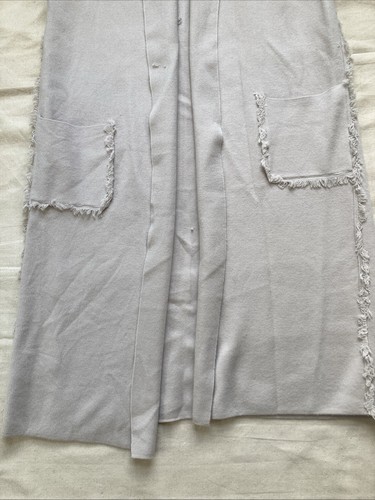 Weste Tahari lang Strick Viskose Mischung beige Fransen mit Taschen M - Bild 2 von 4