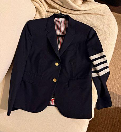 Thom Browne Women’s Navy 4-Bar Wool Lined Blazer Jacket Size 44