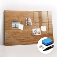 Glas Whiteboard Magnettafel Beschreibbar Trocken Abwischbar Helles Holz 90X60 Cm