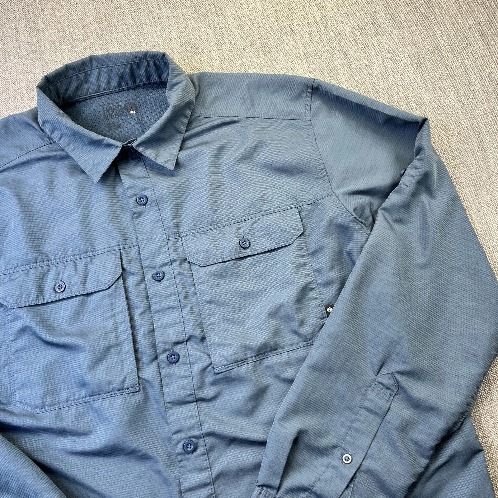 Mountain Hardwear Button Down Shirt Mens Large Blue Short Sleeve Outdoor Hiking