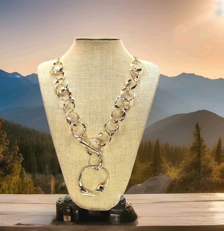 RLM Soho Precioso Colgante Palanca Tono Dorado 11"L Collar + Pendientes RLM 2"L Foto 4 de 4