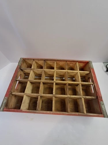 Vintage Coca-Cola Wooden Bottle Crate Carrier 24-Slot Red Enjoy Coke Advertising