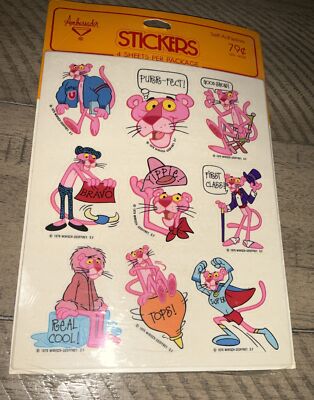 Vintage Hallmark Ambassador Stickers Pink Panther Cartoon 1979 Sealed