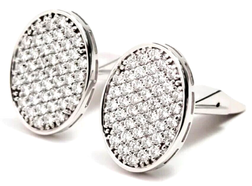 Thanksgiving Day 1.88ct Natural round Diamond 14K White Gold Cufflinks - Picture 1 of 3