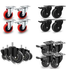 4 X PU Swivel Castor Wheels Heavy Duty 50mm, 75mm, 100mm for Trolleys & Carts