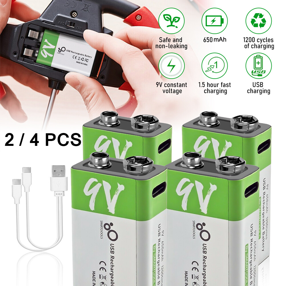 Lot 9V 9 Volt Li-ion 5600mWh USB Rechargeable Batteries Lithium Ion Battery Pack