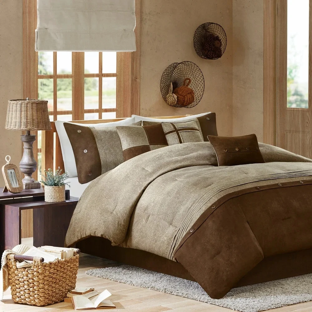 King Size Bedding Comforter Set Brown Rustic Cabin Lodge Farm All Seasons 7Pc