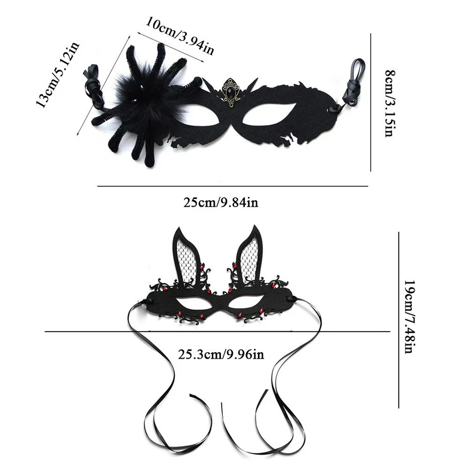 Lace Masquerade Eye Mask BLACK Gothic Fancy Dress Ladies Hen Party Halloween / - Image 2 of 4