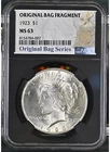 1923 $1 Peace Silver Dollar - Original Bag Fragment Label - NGC MS63