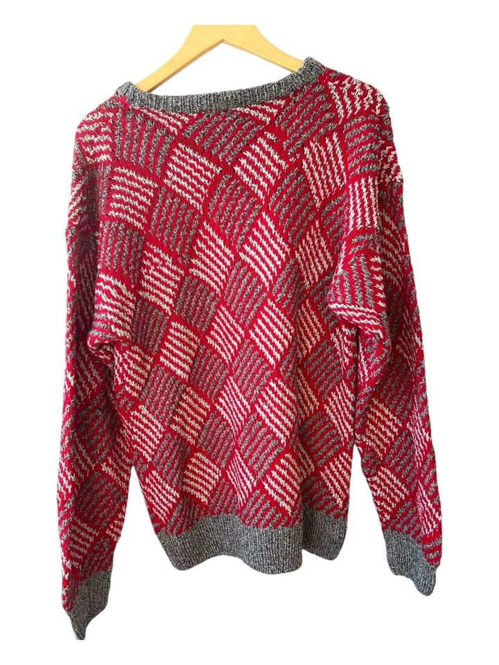 Suéter Rojo Grueso Vintage Valentino Uomo Algodón Seda L Geométrico Foto 3 de 4